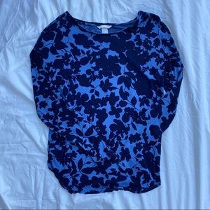 H & M Blue Long Sleeve Silk Top - Size S